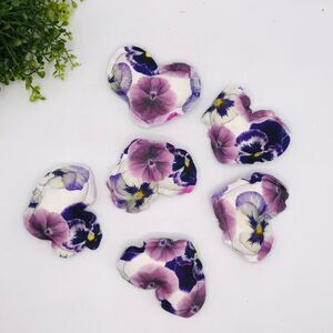 Lot of 6, Hearts Bowl Fillers Coffee Table Island Purple Pansy Cottage 4.5x4 In